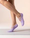 purple ballet grip socks on foot