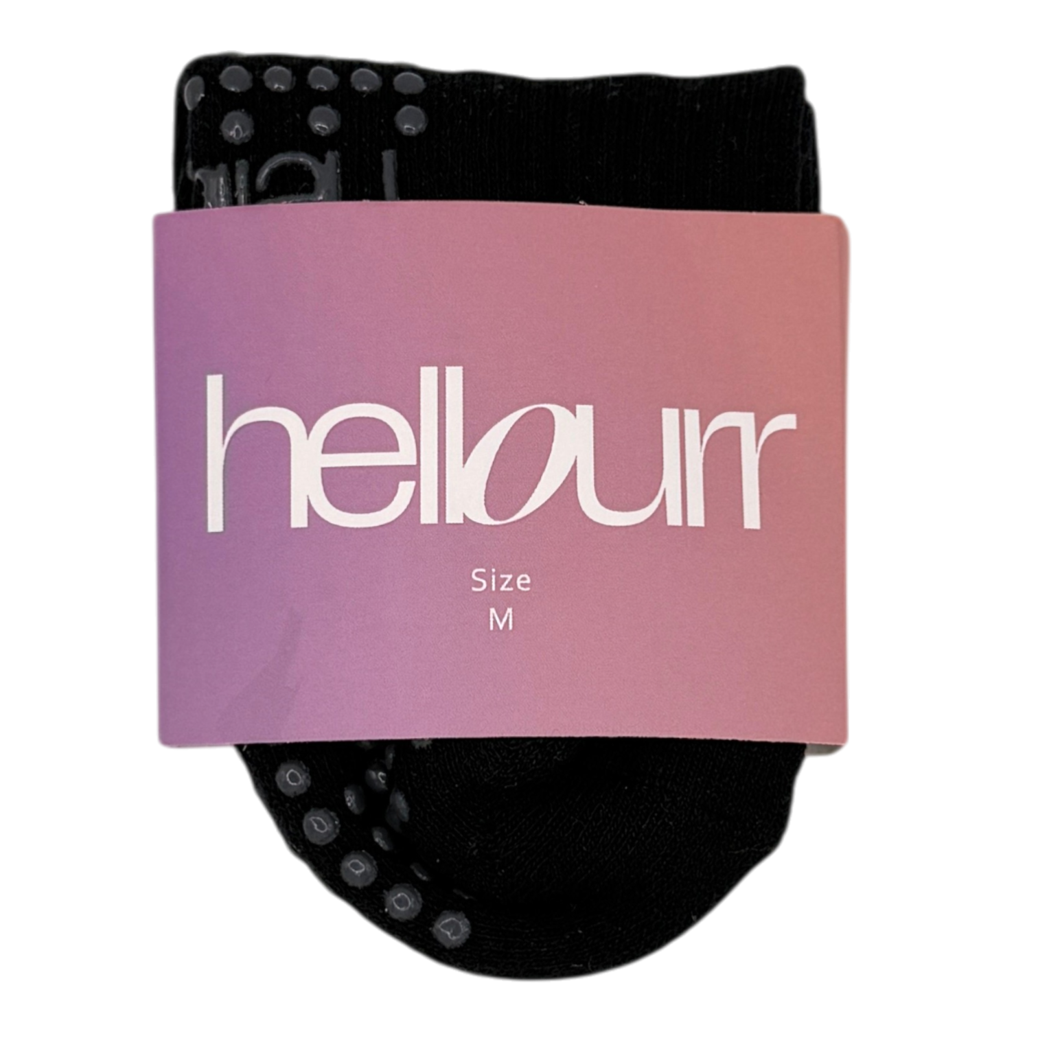 black socks with hellourr packaging