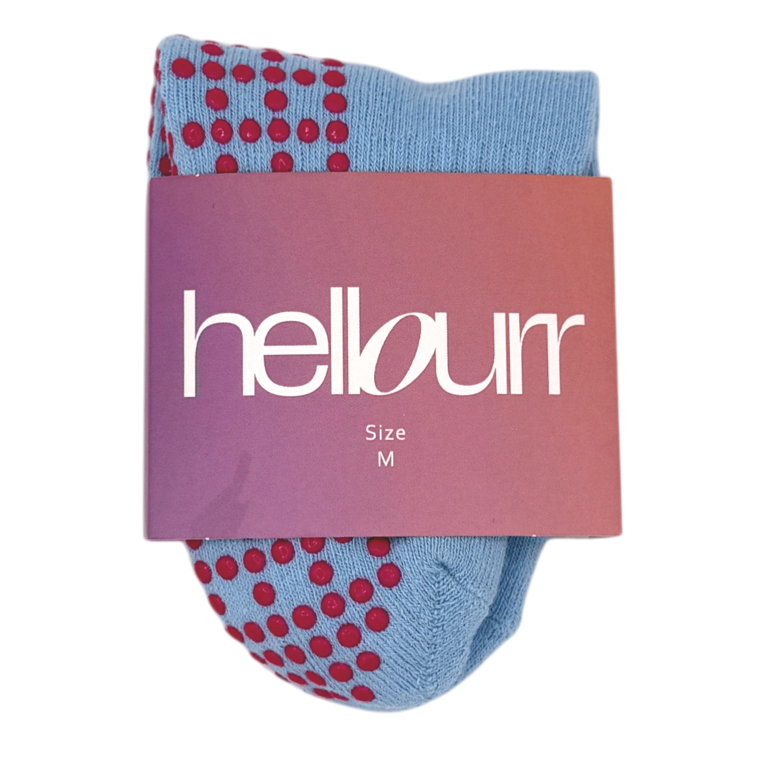 electric blue socks with hellourr packaging