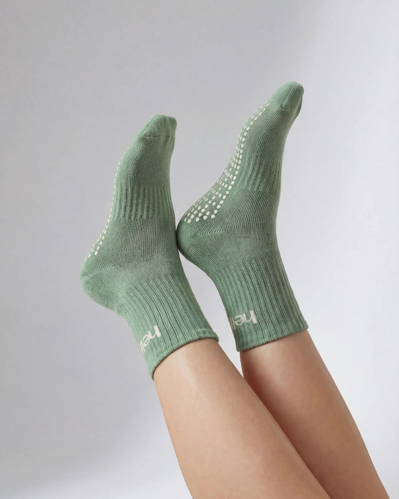 Mid Crew Pilates Grip Socks - Sage Green