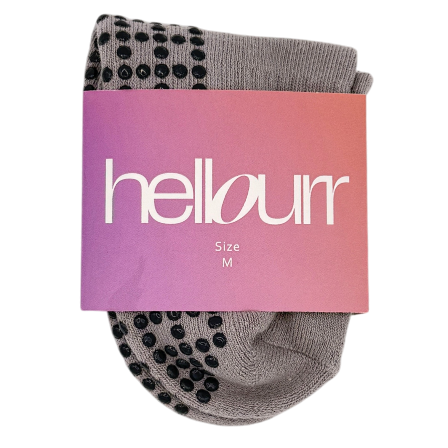 grey socks with hellourr packaging