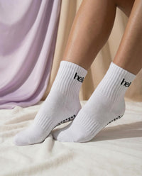 Calze da Pilates Antiscivolo - Taglio Medio - Bianco/Nero
