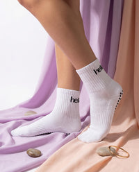 Calze da Pilates Antiscivolo - Taglio Medio - Bianco/Nero