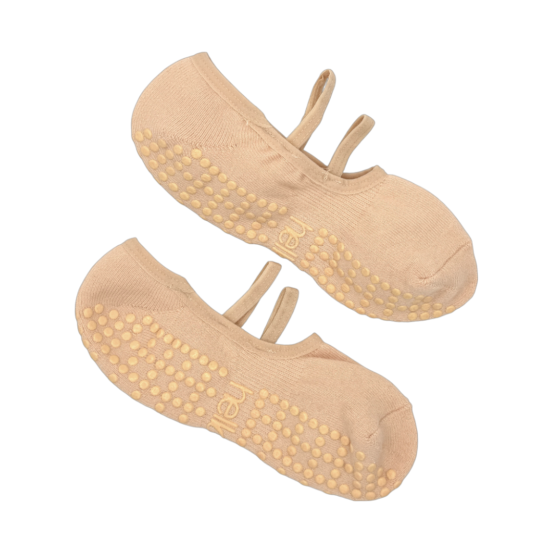 pair of peach ballet socks lay flat