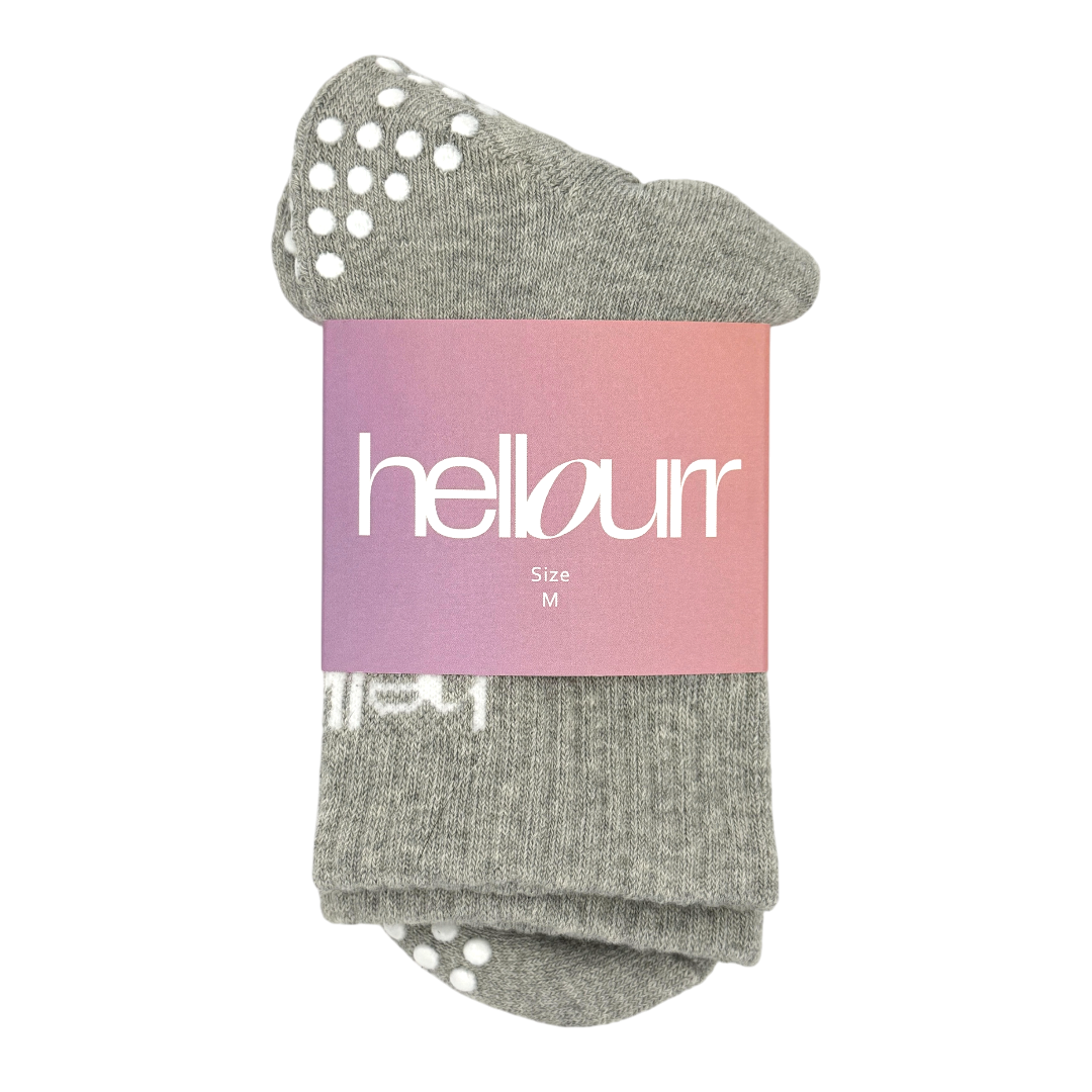 hellourr grey midcrew socks in packaging